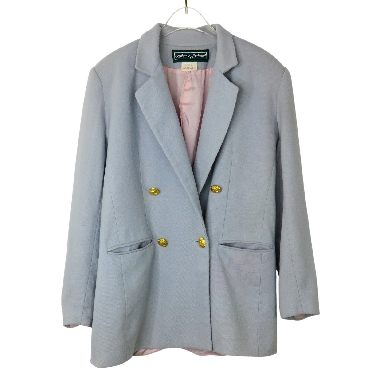 Stephanie Andrews 1970s Vintage Gray Blue Double-Breasted Wool Blazer Jacket 4